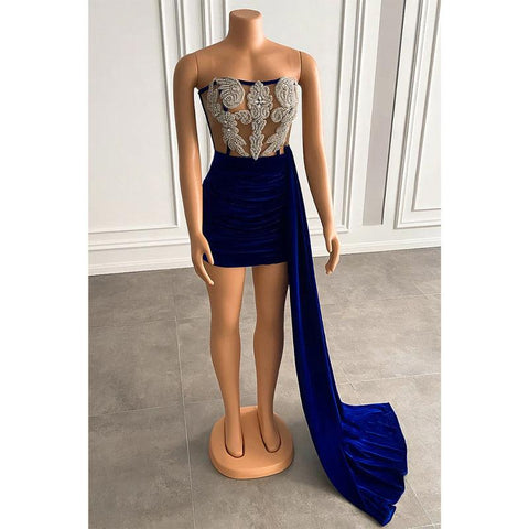 Robe de bal courte africaine en velours à perles épaisses et sans bretelles pour fille noire 