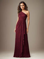 Vestido Ruby Sheath de malla metálica con un solo hombro para la madre de la novia