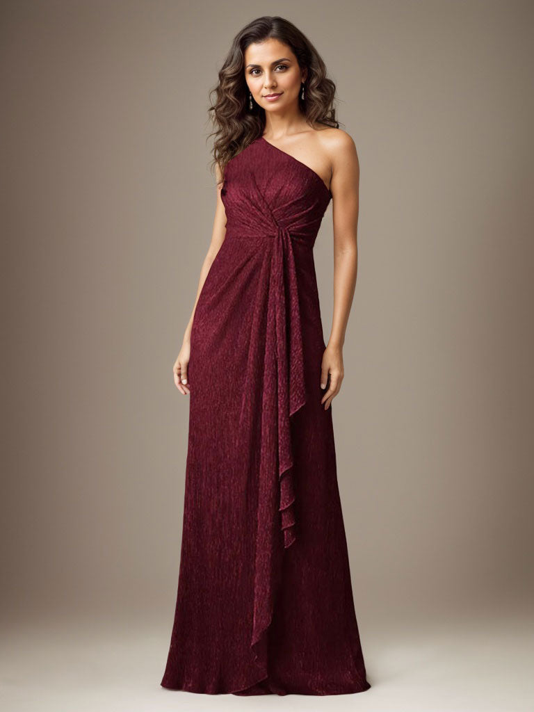 Vestido Ruby Sheath de malla metálica con un solo hombro para la madre de la novia