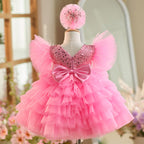 Vestido de fiesta de cumpleaños de 1 año con lentejuelas y tul hasta la rodilla 