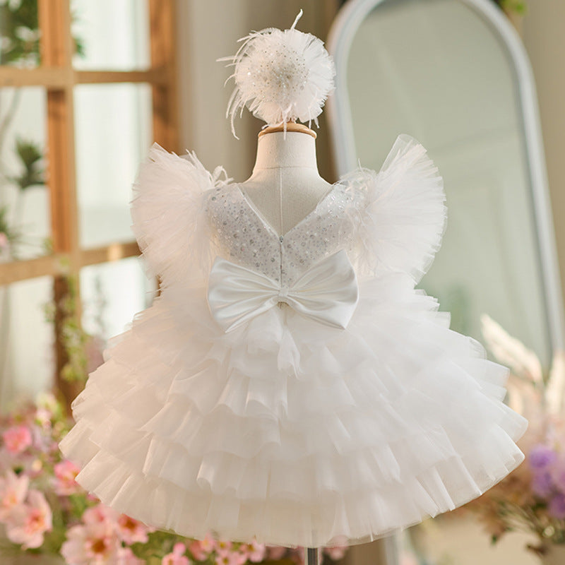 Vestido de fiesta de cumpleaños de 1 año con lentejuelas y tul hasta la rodilla 