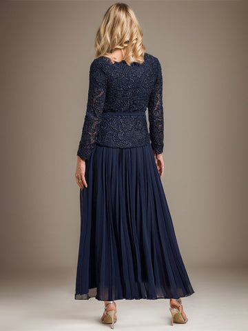 Vestido de gasa corte A, largo hasta el tobillo, para la madre de la novia, con pliegues. 