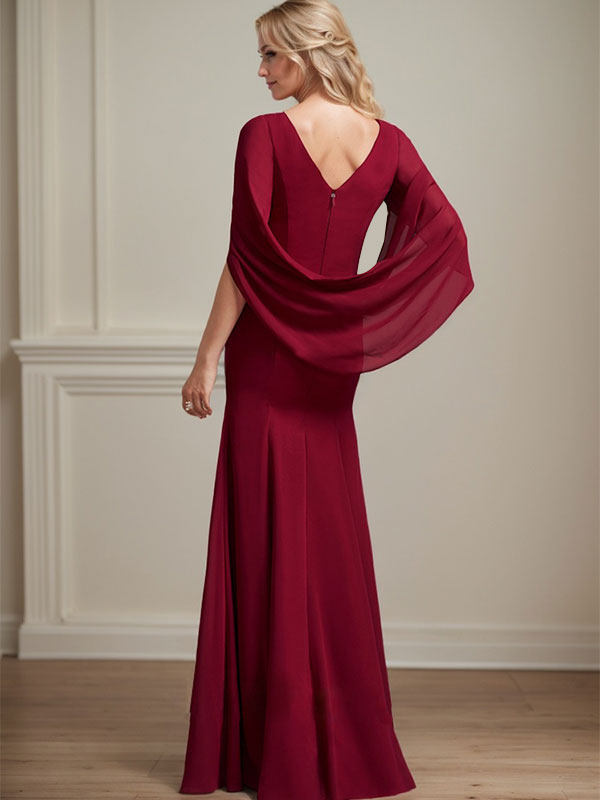 Vestido de chifón hasta el suelo, corte sirena/trompeta, para la madre de la novia, con pliegues 