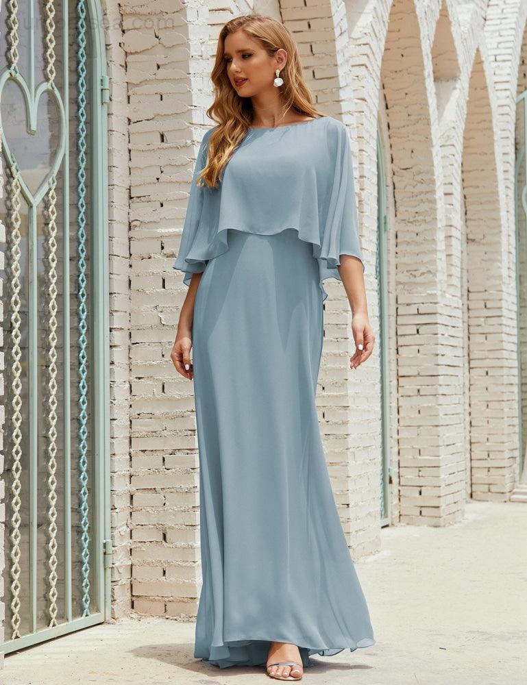 Vestido de dama de honor Sunderly para mujer, manga larga, cuello en V, de gasa, vestido formal de fiesta de boda SY28018