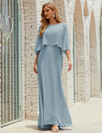 Vestido de dama de honor Sunderly para mujer, manga larga, cuello en V, de gasa, vestido formal de fiesta de boda SY28018