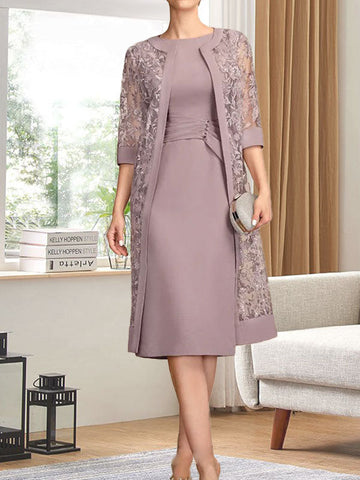 Vestido de gasa corte recto/columna hasta la rodilla para la madre de la novia con lentejuelas plisadas