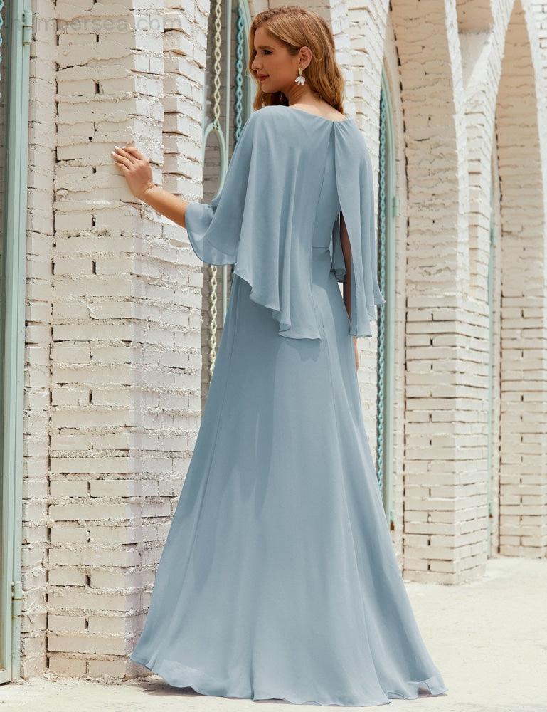Vestido de dama de honor Sunderly para mujer, manga larga, cuello en V, de gasa, vestido formal de fiesta de boda SY28018