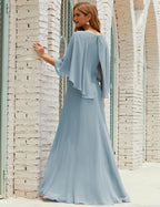 Vestido de dama de honor Sunderly para mujer, manga larga, cuello en V, de gasa, vestido formal de fiesta de boda SY28018