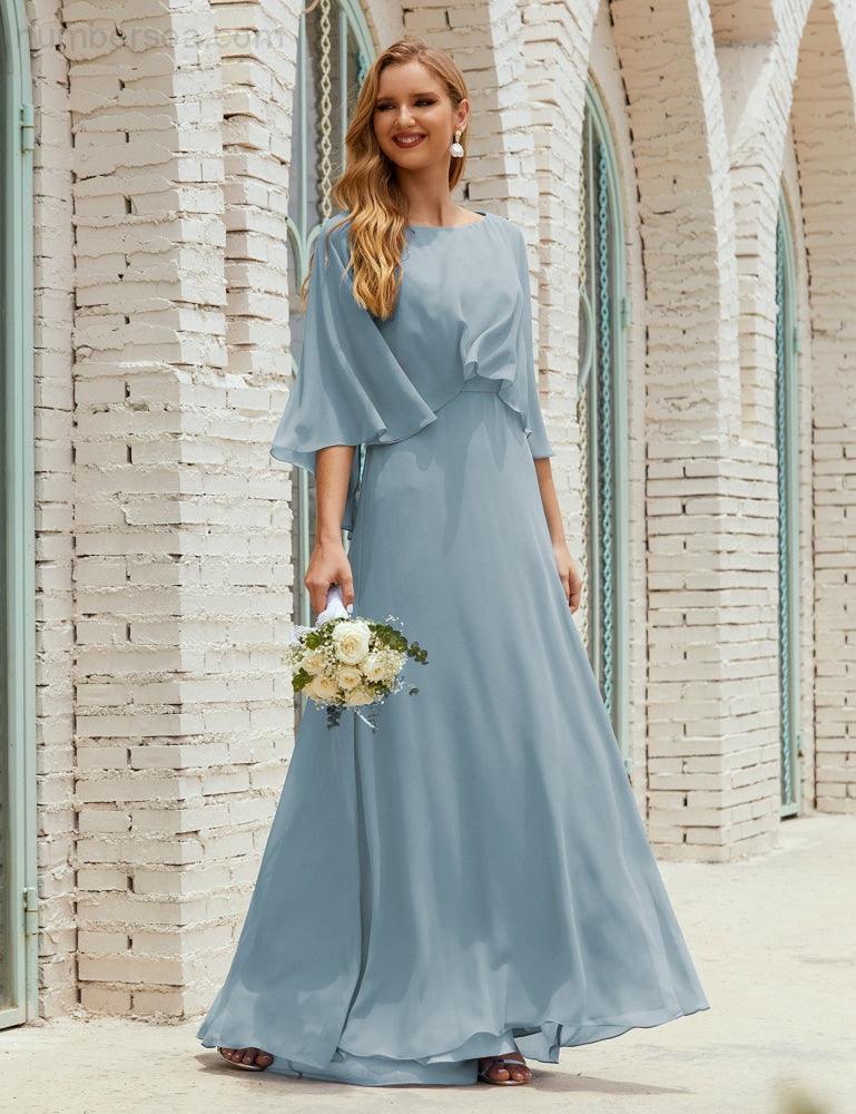 Vestido de dama de honor Sunderly para mujer, manga larga, cuello en V, de gasa, vestido formal de fiesta de boda SY28018