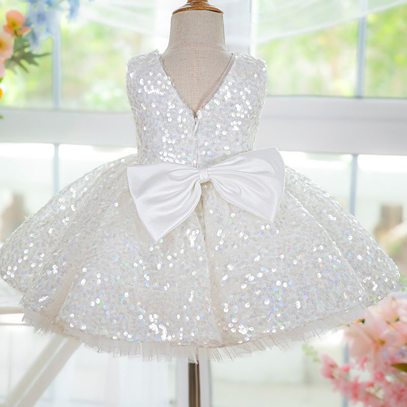 Vestido de fiesta de cumpleaños con lentejuelas hasta la rodilla 