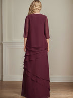 Vestido de gasa de corte recto y escote redondo hasta el suelo para la madre de la novia