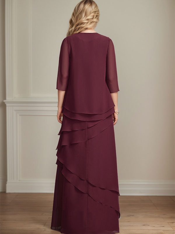 Vestido de gasa de corte recto y escote redondo hasta el suelo para la madre de la novia