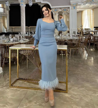Vestido de noche sirena de moda con escote cuadrado, ideal para ocasiones especiales Y4855