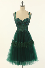 Vestido de fiesta de bienvenida verde de tul corte A, por encima de la rodilla Y1703