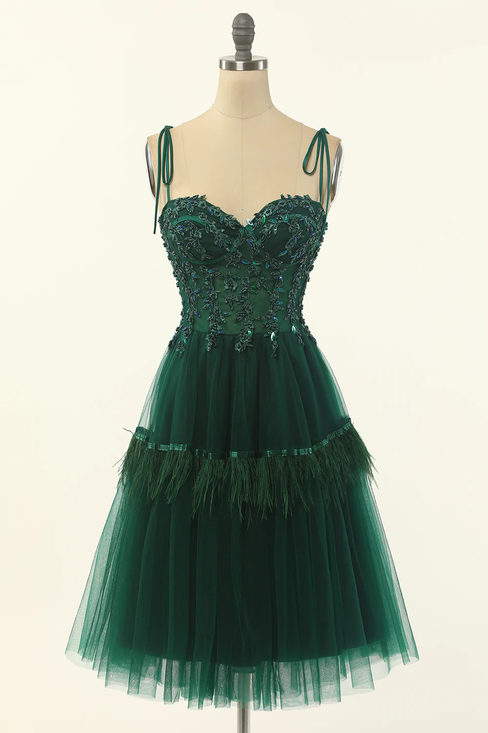 Vestido de fiesta de bienvenida verde de tul corte A, por encima de la rodilla Y1703