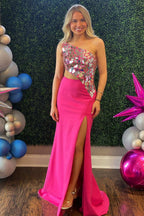 Ashley | Vestido de graduación tipo tubo con un solo hombro y lentejuelas efecto espejo