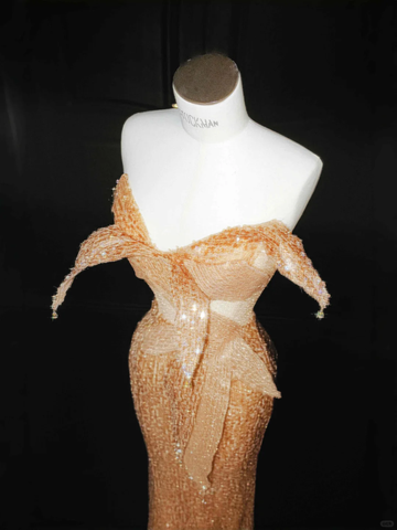 Sparkly Gold Sequin Strapless Mermaid Prom Dress Long Evening Dress Y8656