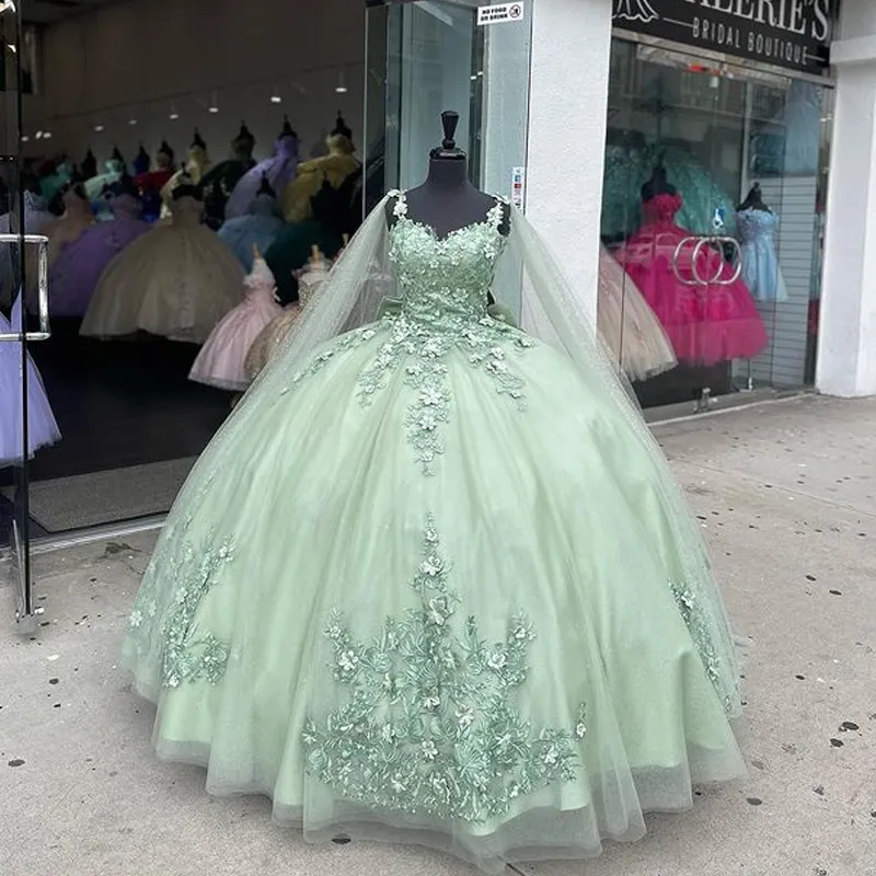 Vestido de quinceañera verde menta con flores 3D, vestido de baile, vestido de fiesta, vestido de dulce 15 Y4481