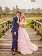 Robe de bal en tulle rose à volants, corset en tulle, robe de soirée en tulle Y6093