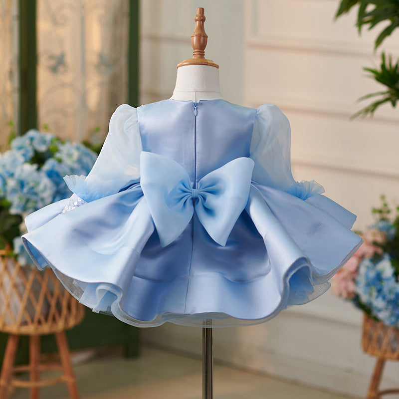 Vestido azul de organza hasta la rodilla para bebé niña 