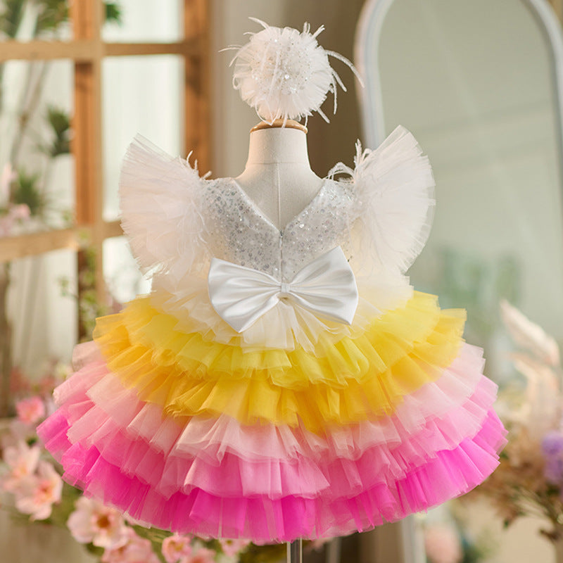Vestido de fiesta de cumpleaños de 1 año con lentejuelas y tul hasta la rodilla 