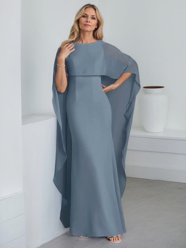 Vestido de gasa de corte recto, largo hasta el suelo, para la madre de la novia, con volantes en cascada. 