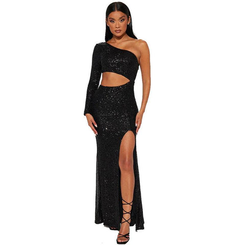 Robe de soirée sexy moulante à une épaule avec perles