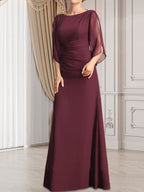 Vestido de corte recto/columna, largo hasta el suelo, de gasa, para la madre de la novia, con plisados ​​y cuentas.