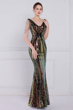 Robe de bal fourreau à sequins et franges