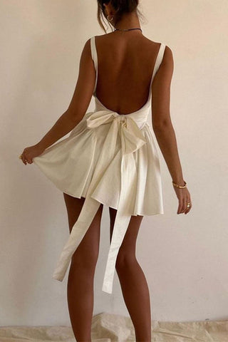 Vestidos de noche sencillos, lisos, sin espalda, con lazo y cuello cuadrado 