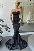 Elegant Black Long Strapless Mermaid Sleeveless Prom Dress