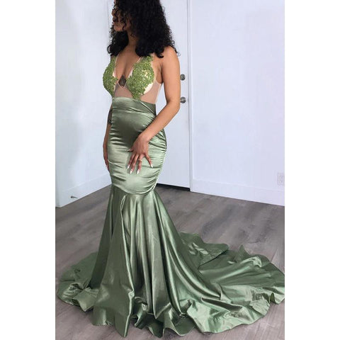 Robe de soirée longue sirène en tulle transparent avec col en V et sans manches
