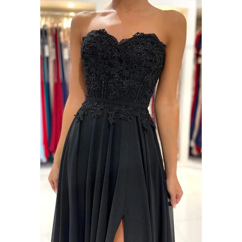 Robe de bal fourreau/colonne sans bretelles en mousseline de soie avec appliques dos nu sans manches