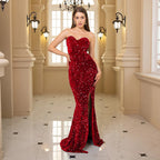 Vestido de noche de lentejuelas con escote en V profundo 