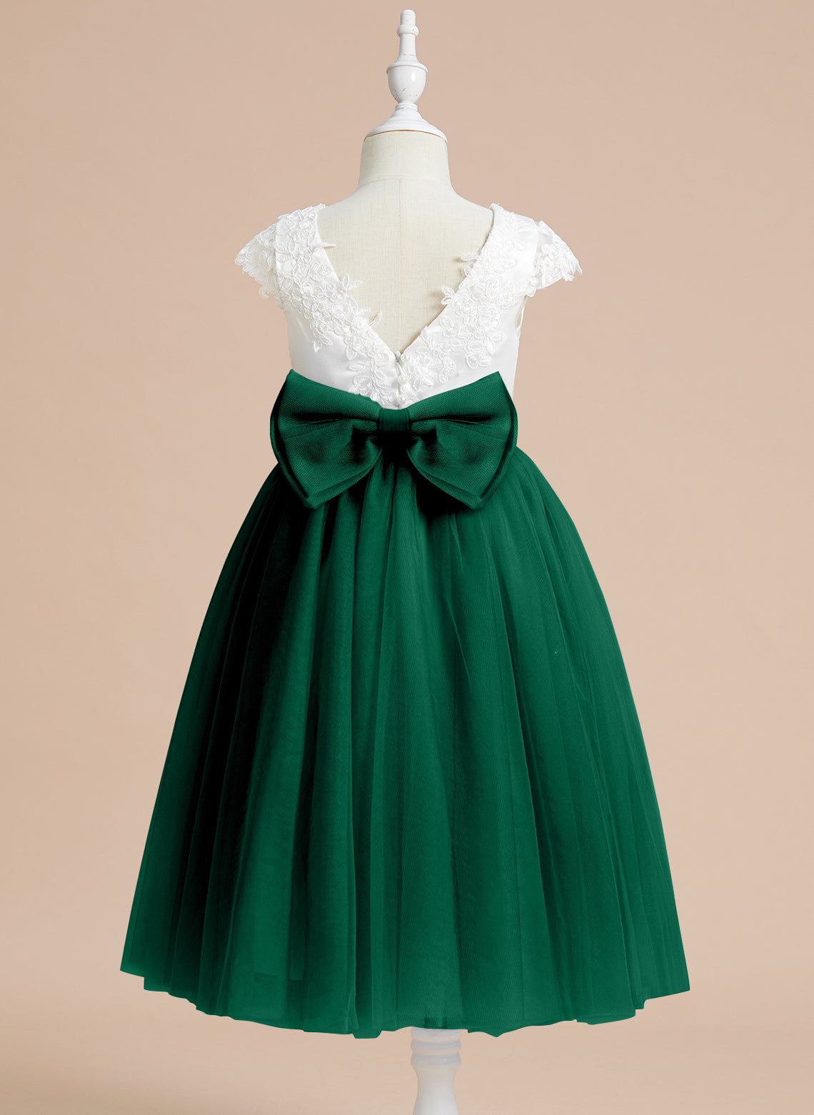 Vestido de niña de las flores para la Primera Comunión, corte en A, satén y tul, hasta la rodilla. 