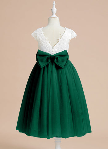 Vestido de niña de las flores para la Primera Comunión, corte en A, satén y tul, hasta la rodilla. 