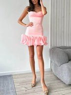 Robe bustier mini drapée à volants 