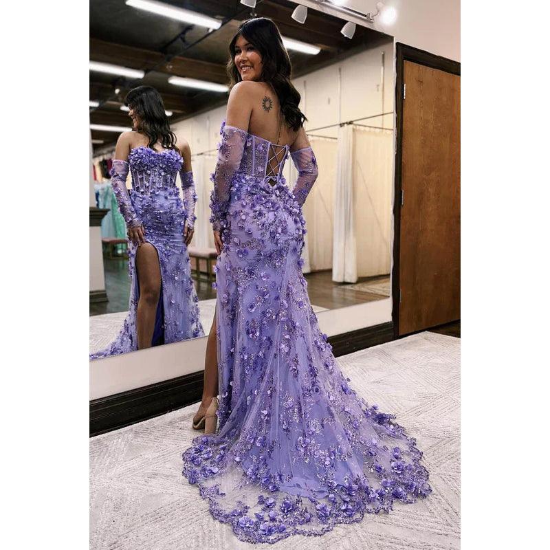 Robe de soirée longue fourreau en tulle transparent à fleurs et perles appliquées