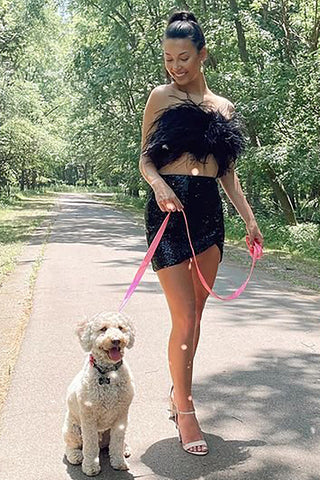 Two Piece Strapless Black Short Homecoming Dress with Feather