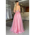 Robe de soirée longue à bretelles spaghetti et appliques en dentelle 