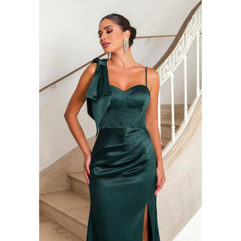 Vestido de fiesta formal sencillo e informal con tirantes cuadrados, abertura lateral