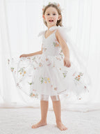 Vestido de niña pequeña de las flores, corte en A, sin mangas, de tul bordado floral. 