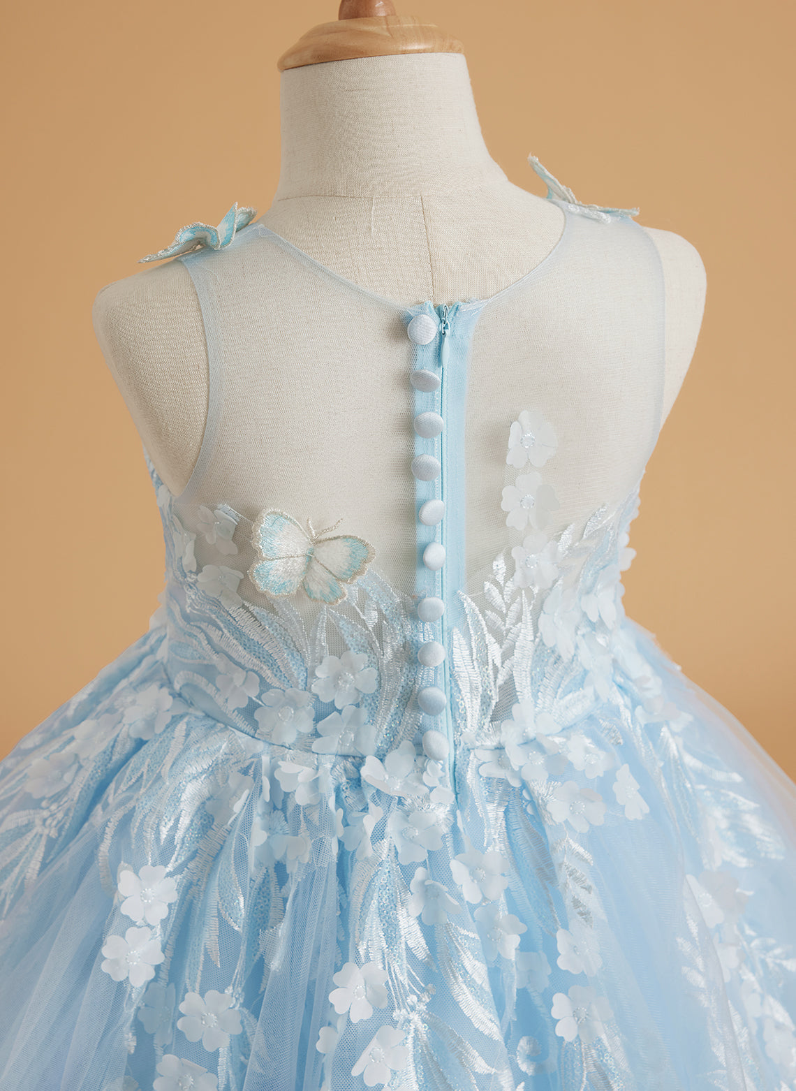 Vestido de princesa rosa para niñas con apliques de encaje 