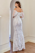 Robe de bal sirène blanche à paillettes