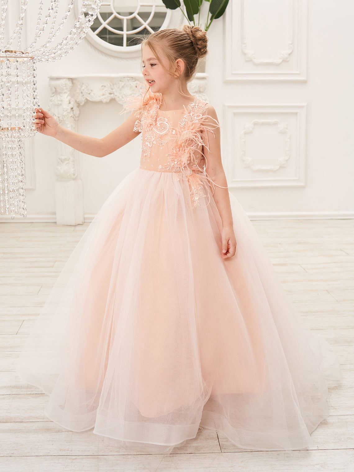Vestido de princesa rosa para niña de las flores, estilo gala/con cola de tul. 
