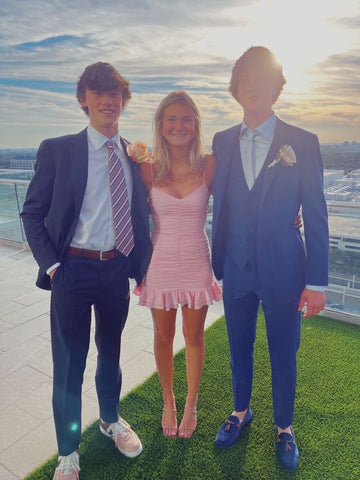 Precioso vestido rosa de tirantes finos, minivestido rosa, vestido corto de fiesta Y1861