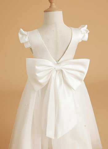 Vestido rosa empolvado de corte A y tul satinado hasta la rodilla (2003227179) 