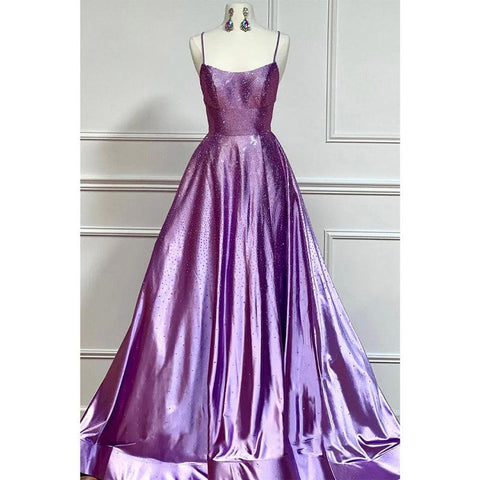 Women's Spaghetti Straps Beads Sparkly Prom Dress