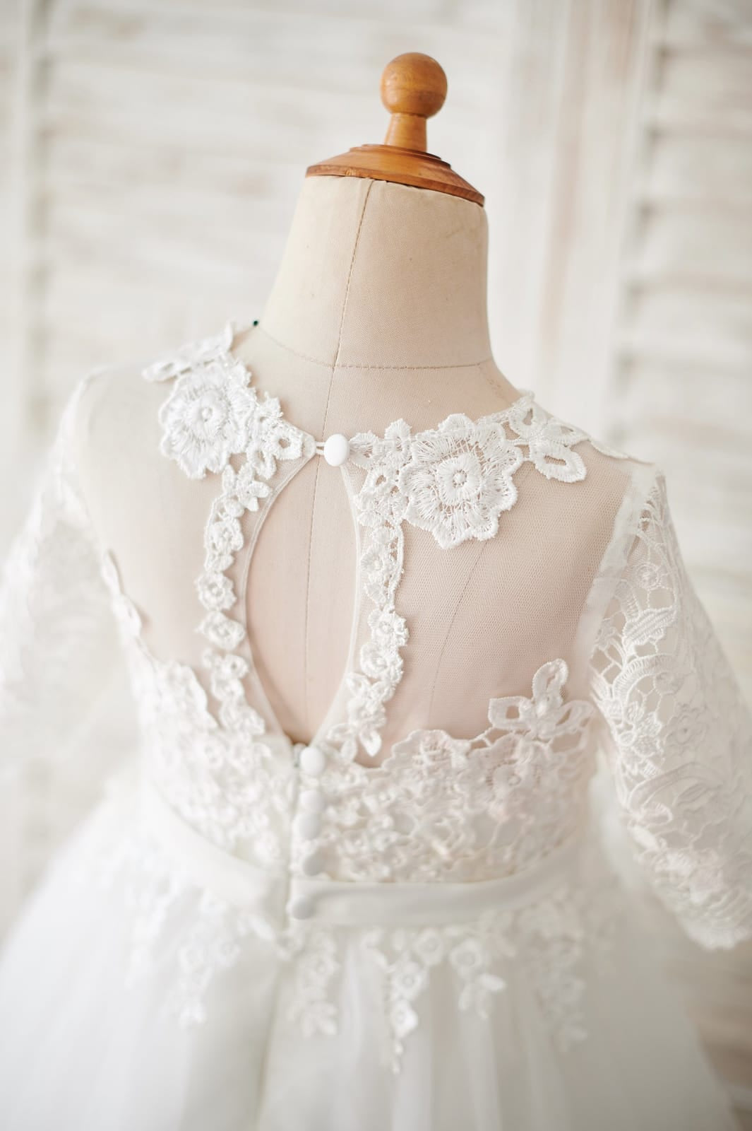 Vestido de niña de las flores para la Primera Comunión, corte en A, de encaje y tul, hasta el suelo 