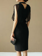 Loose Sleeveless Gauze Hollow See-Through Split-Joint Zipper Stand Collar Evening Dresses Midi Dresses